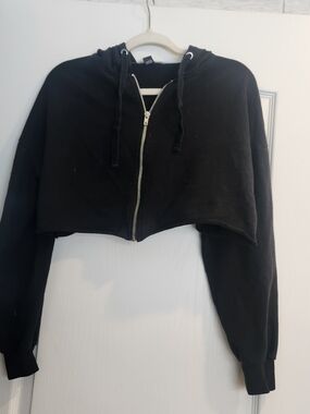 Mind Code Black Cropped Zip Hoodie M Euc